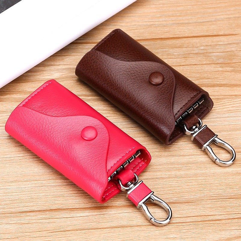 Genuine Leather Key Case for Men, Large Capacity Genuine Leather Car Key Protective Cover, Multifunctional Universal Storage Bag for Women