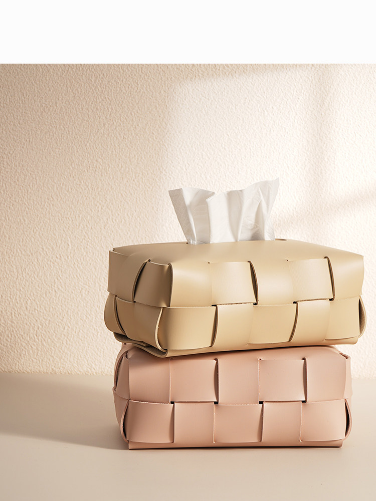 Checkerboard Pattern Light Luxury Woven Leather Tissue Box, High-End Modern Living Room Home Decoration, Creative Car Tissue Box