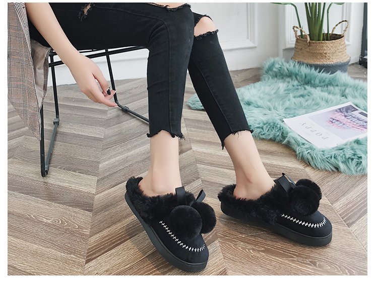 Dép đi trong nhà một nửa sang trọng nữ ulzzang Baotou trong nhà dễ thương phiên bản Hàn Quốc của mùa đông ấm áp bên ngoài mặc lông dép búp bê