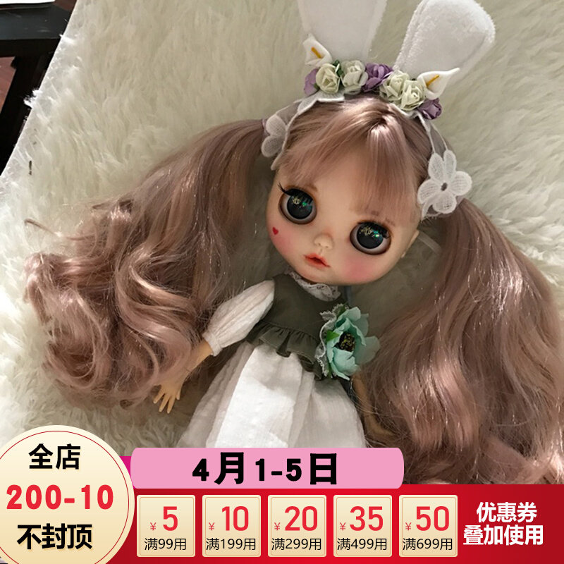 DBS Blythe small cloth doll light golden long hair 19 articular body beep mouth rabbit tooth smiling face changed to finished product
