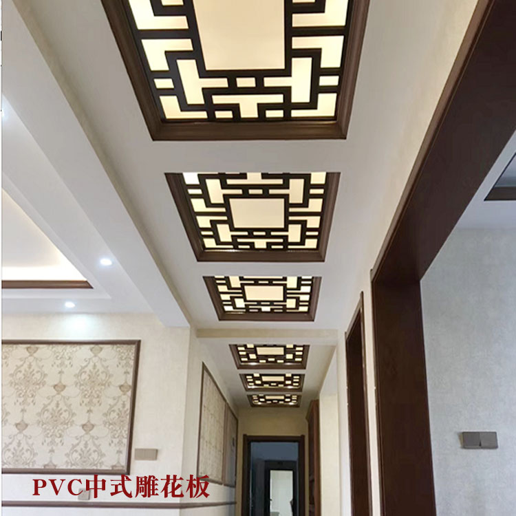 Chinese style PVC wood plastic density board hollow ceiling wooden grid porch partition screen TV background wall board