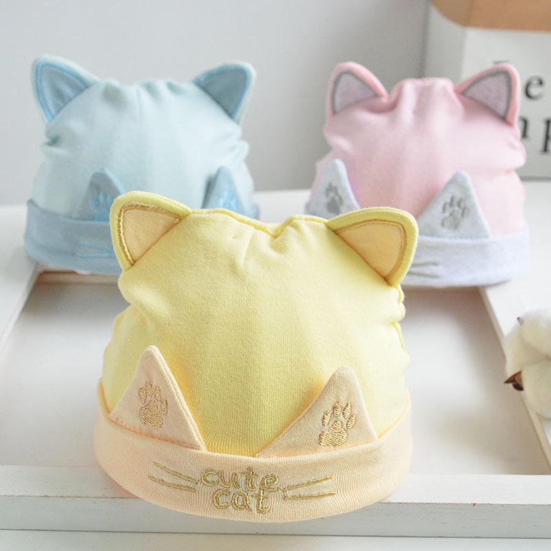 Baby hat spring and autumn thin section infant newborn newborn baby winter foreign style pure cotton tire hat 0-March 6