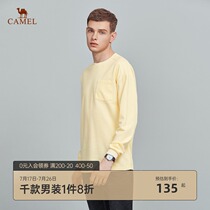 Camel mens 2021 autumn new T-shirt ribbed decorative round neck knitted solid color long sleeve T-shirt top men