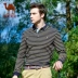 Lạc đà nam Xuân Lapel Business Casual sọc Polo Áo thun dài tay nam áo thun polo Polo