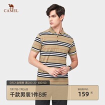 Camel mens new summer lapel polo shirt cotton knitted fabric striped youth casual short-sleeved Polo shirt