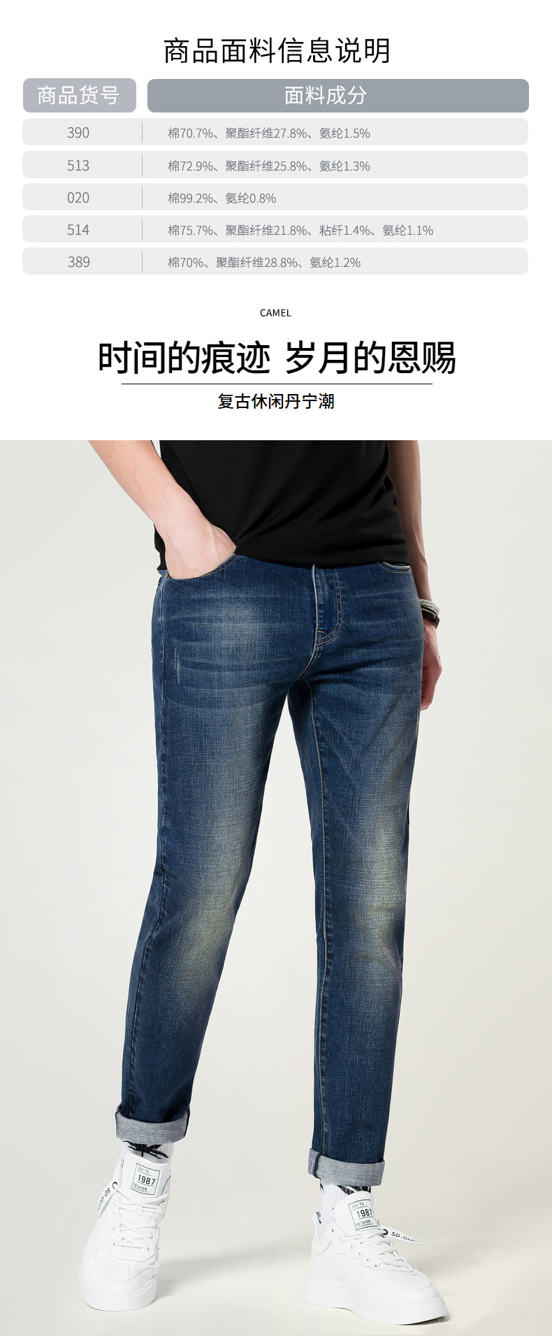 骆驼 男士春夏款 直筒水洗牛仔裤 图1