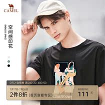 Camel mens 2021 summer new round neck short sleeved t-shirt men printed cotton base top youth