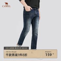 Camel mens clothing 2021 autumn new medium waist loose trousers mens casual retro straight jeans