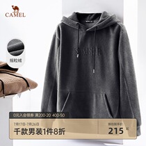 Camel mens clothing 2021 autumn and winter new Korean version plus velvet hooded sweater mens letter embroidery fleece jacket wild
