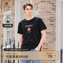 Camel mens 2021 summer new cotton black short-sleeved t-shirt mens fashion brand printing half-sleeve t-shirt