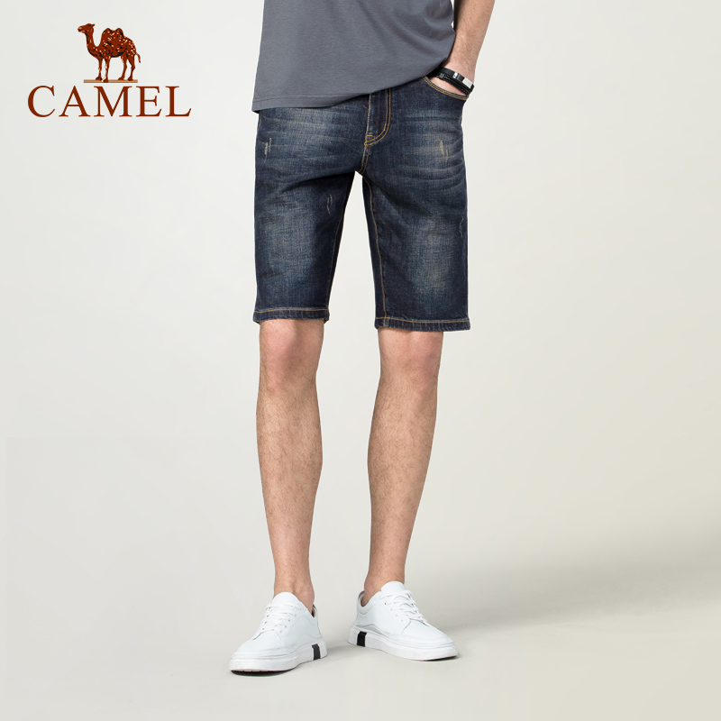 Camel men's summer new retro trend jeans men's slim five-point pants men's casual men's shorts