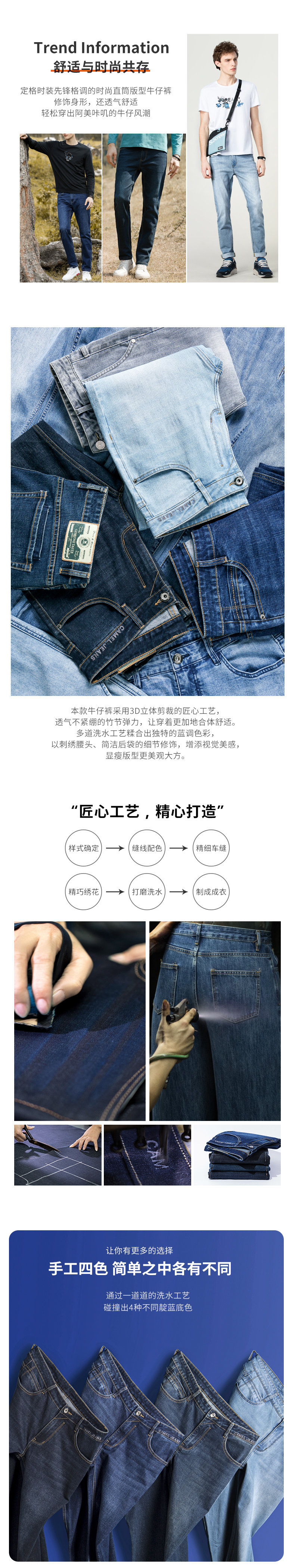 骆驼 男士春秋款 直筒水洗牛仔裤 图2