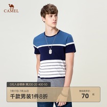 Camel mens summer new mens round neck contrast striped short-sleeved T-shirt base shirt casual cotton top trend