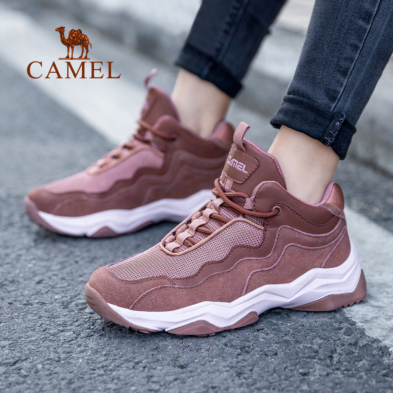 Camel men's shoes 2020 autumn and winter new casual shoes Men's wave 100 hitch Han version High cylinder shoes fashion sports casual shoes