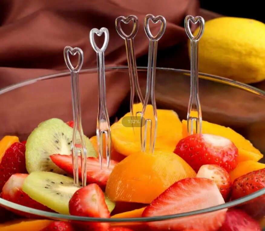 一次性家用水果叉塑料小叉子果盘叉透明100支1包