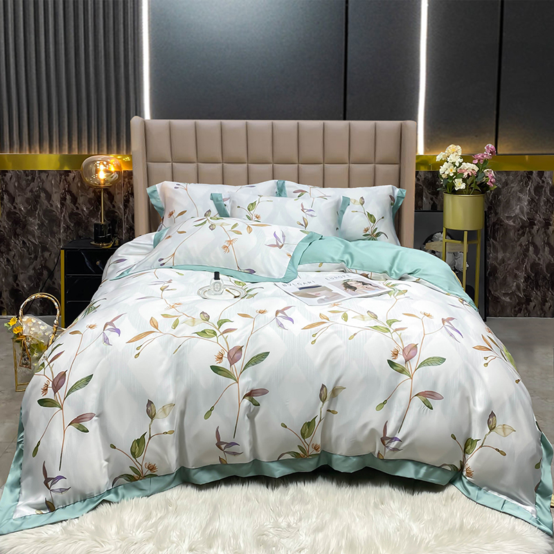 High-end imported 120 pieces of Lenzing Tencel four-piece cool-feeling quilt cover satin double-sided silk sliding bedding