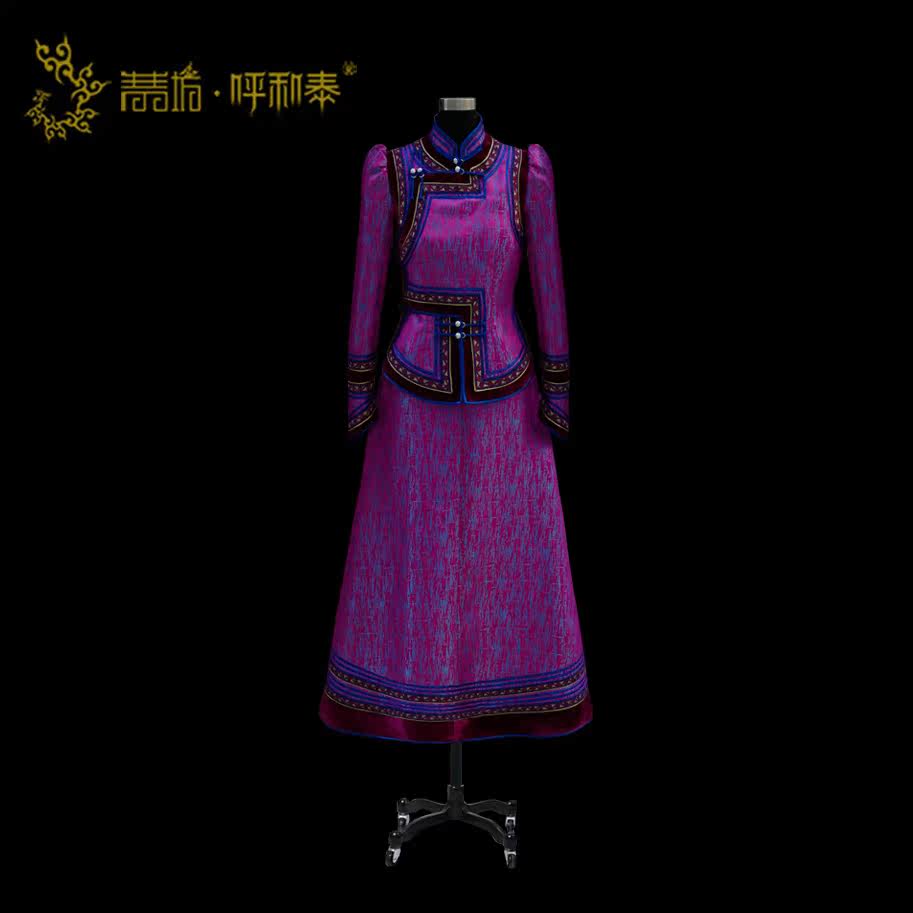 (Qingzangfang Fair and Tai) Customize Mongolian fashion real silk brocade lady two-piece gown