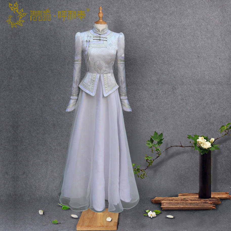 (Qingqingfang Hetai) custom Mongolian fashion dress white original design ethnic style