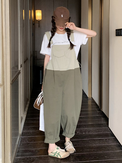 孕妇背带裤减龄小清新2025新款夏季薄款宽松遮肚孕晚期连体裤夏装