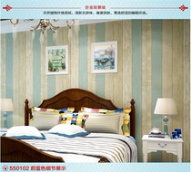 Non-woven wallpaper Mediterranean style blue vertical bar nostalgic wood grain bedroom retro living room TV wallpaper Special