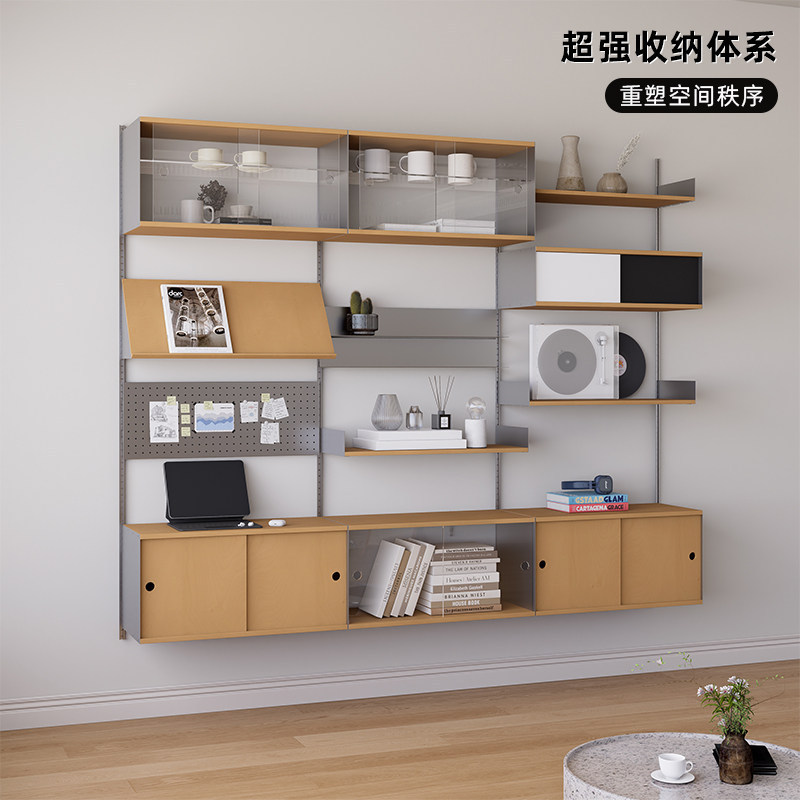 Nordic Retro Wall-Mounted Birch Wood Wall Shelf for Living Room, Simple Wall-Mounted Multi-Functional Multi-Layer Display Storage Shelf