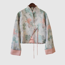 New Chinese style Song brocade pine and crane printed Hanfu jacket for women spring and autumn high light national style Zen buttoned Tang suit top