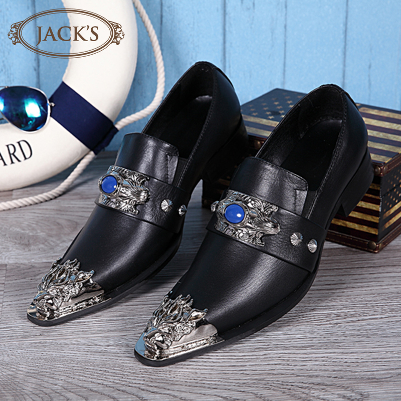 JACKS trend iron shoes leather breathable British hair stylist personality pointed high-heeled stage heightening men's shoes