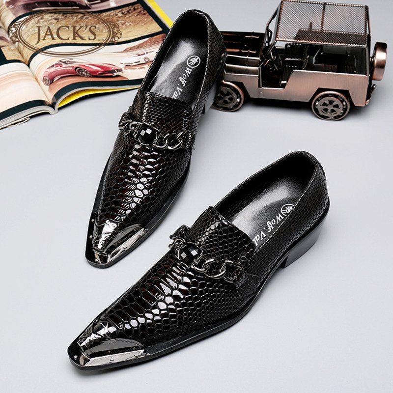 JACKS European and American trendy youth stream pointed iron head foreign trade original single men's shoes banquet hairdresser presided over fashion leather shoes