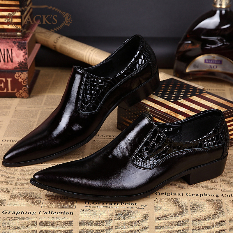 JACKS fashion trend Korean shoes summer pointed leather breathable slip-on business men's casual leather shoes