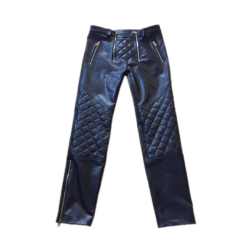 High end set for upscale Napa calf leather double pull chain sexy personality genuine leather pants leather control warm leather pants male tide