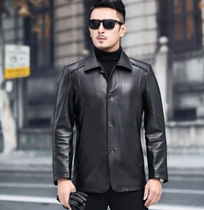 Autumn-winter-style headlayer cow leather Henning genuine leather leather clothing mens button jacket turning over dads business loose mens clothing