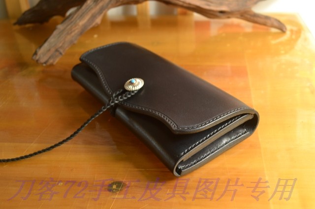Swordsman 72 handmade leather goods Italian A-grade vegetable tanned saddle leather black eagle see Taro with the same long wallet wallet