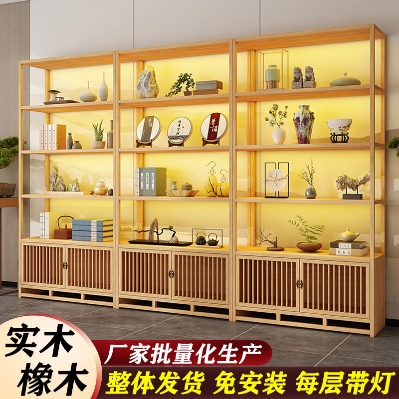 Solid Wood tea cabinet purple sand pot display cabinet product storage shelf porch cabinet Chinese retro porcelain display cabinet