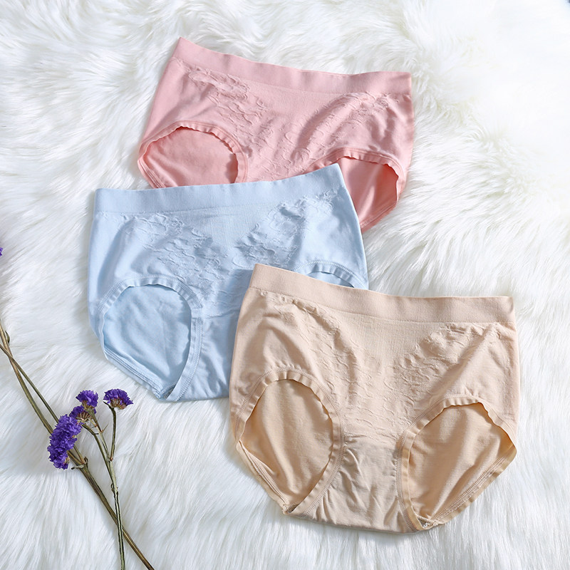 Lady mid-waist seamless no-mark elastic jacquard underpants pure cotton bottom crotch Modale thin soft triangular safety pants