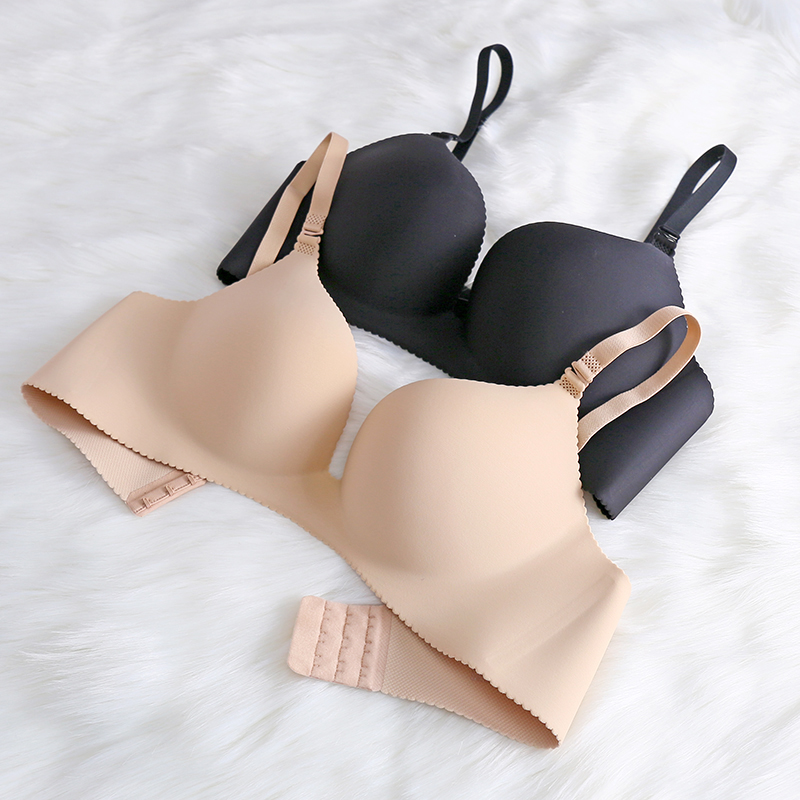A piece of sheet-free glossy surface Soft steel ring thick cup breathable mesh Neri small chest Poly Bra Comfort side closed underwear