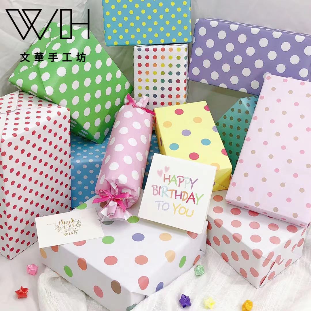 圣诞儿童节可爱通用生日拉花礼物礼盒包装纸套装手工圆点大张书皮详情4