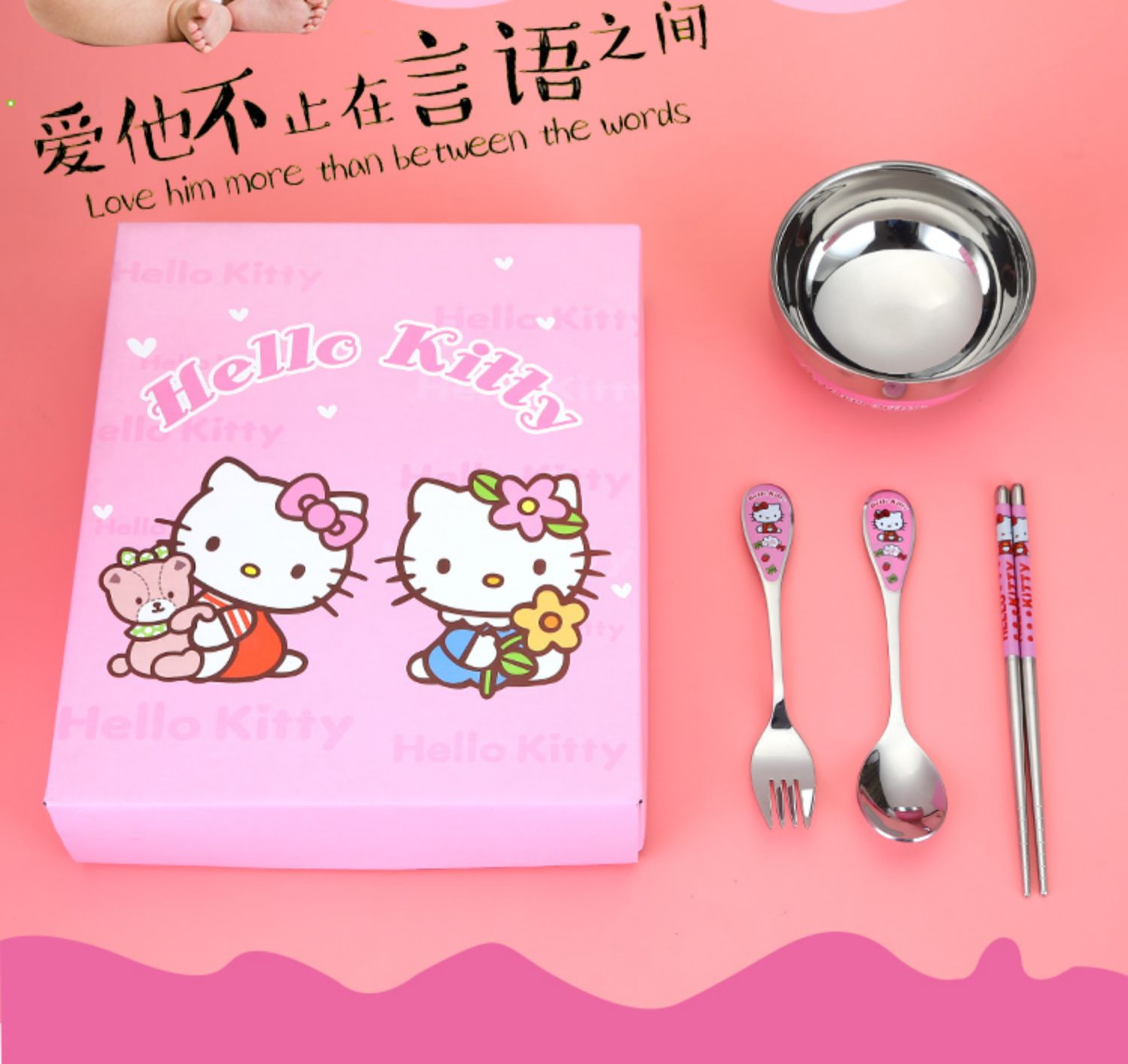Phim hoạt hình thép không gỉ dao kéo ba mảnh đũa đũa sáng tạo dễ thương cầm tay học sinh trẻ em dao kéo bộ - Đồ ăn tối dĩa nhỏ