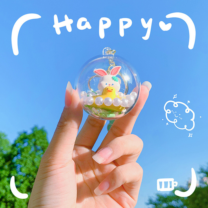 Cute and Adorable Ocean Bunny Transparent Ball Pearl Pendant Small Rabbit Doll Keychain Ring Car Backpack Decoration Cute and Adorable Ocean Bunny Transparent Ball Pearl Pendant Small Rabbit Doll Keychain Ring Car Backpack Decoration