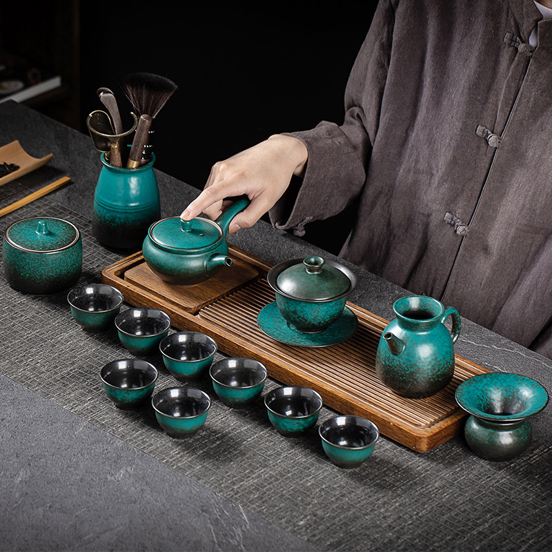 Rough Kung Fu Tea Set Retro-Oriented Household Living Room Ceramic Tea Cup Cover Bowl Breakup Tea Set