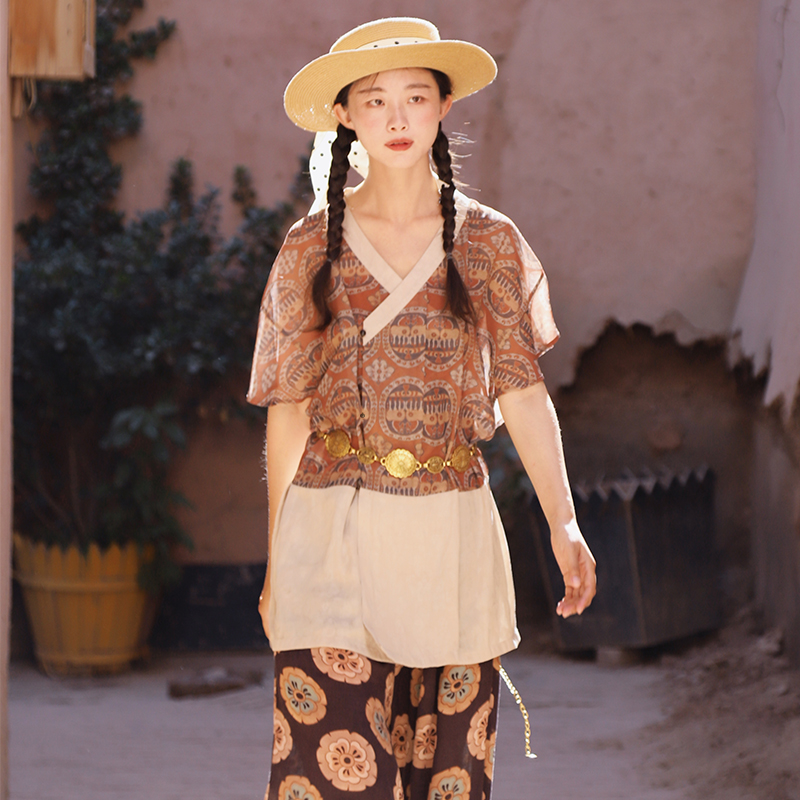 神秘的な阿皇対馬団客02半袖唐風夏の新しい薄い女性のトップスオリジナルの改良された日常の漢服