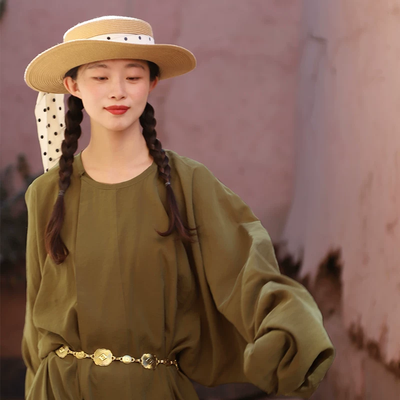 谜阿凰 Genuine summer long dress with a round collar, Hanfu, Chinese style