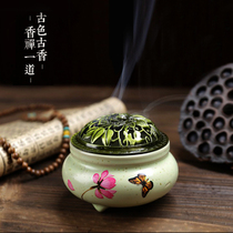 Lotus alloy cover celadon plate incense burner Household living room Zen decoration Ceramic buddha printing creative incense burner
