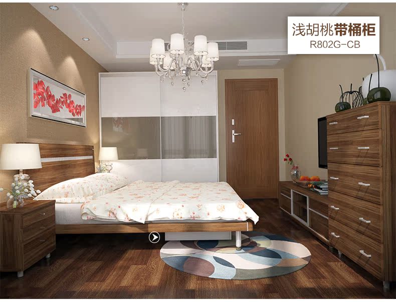 Nội thất phòng ngủ màu đỏ táo đơn giản hiện đại bảng điều khiển hiện đại giường 1,8 m giường đôi bàn cạnh giường WS07 - Bộ đồ nội thất kệ để tivi