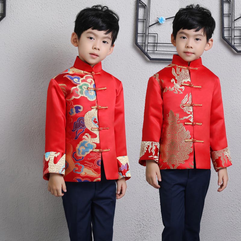 Children's Tang Costume Boy Chinese Style Gown Boy Festival China Wind Plays Out of Flower Boy Little Host Traditional Blouse