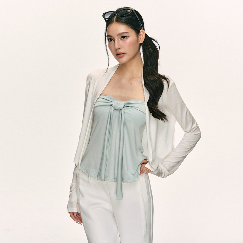 Anna Aneae Tencel Sunscreen Cardigan Tie-Up Tube Top Set for Women, New Autumn Slim-Fit Two-Piece Trendy Set Anna Aneae Tencel Sunscreen Cardigan Tie-Up Tube Top Set for Women, New Autumn Slim-Fit Two-Piece Trendy Set