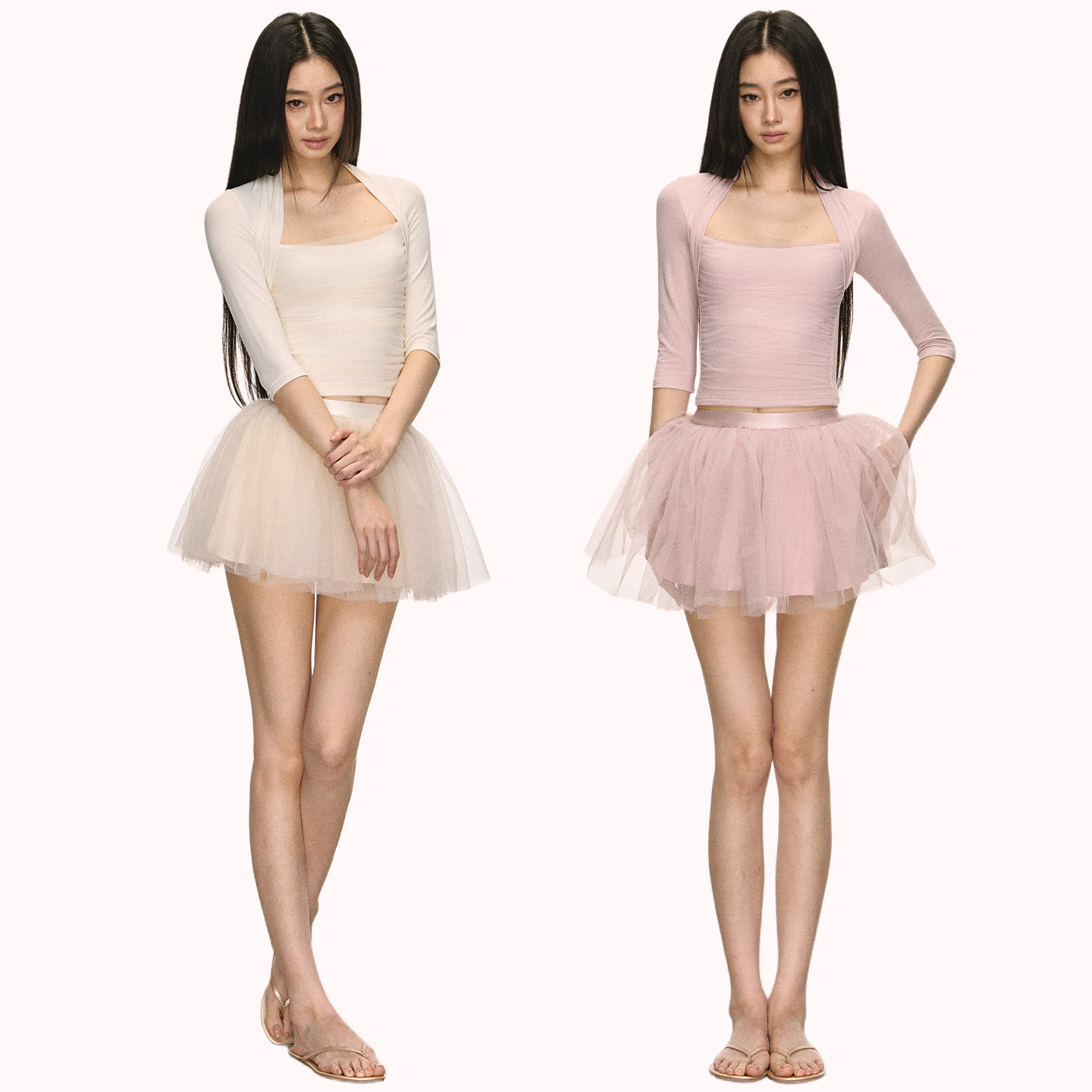 Anna aneae Gentle Ballet Style Two-Piece Set for Women, Summer: Vest Top, Mesh Puffy Skirt