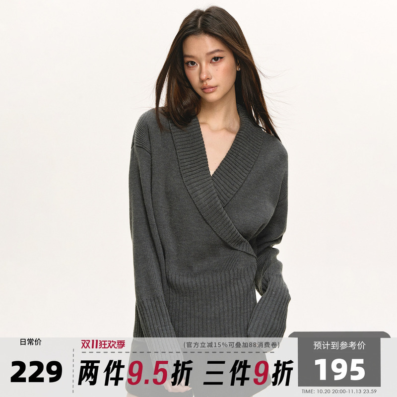 Anna Aneae Wool Asymmetrical Cross-Waist Sweater for Women, Spring Fashionable Casual Versatile Knit Top Trend
