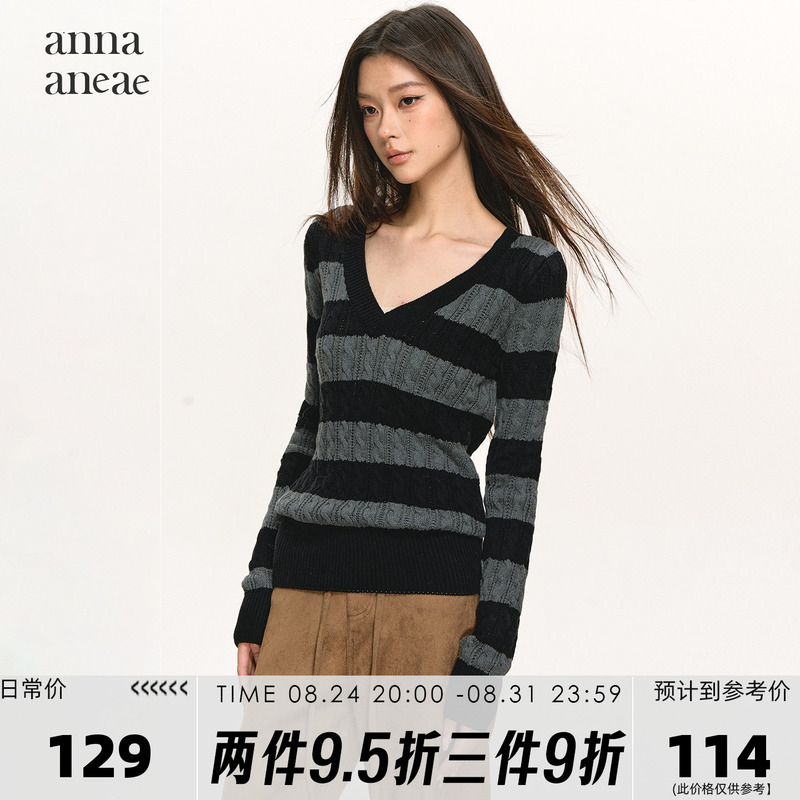 Anna Aneae Wide Striped V-Neck Warm Sweater for Women, Spring Slim Fit, Flattering and Stylish Inner Layering Top Anna Aneae Wide Striped V-Neck Warm Sweater for Women, Spring Slim Fit, Flattering and Stylish Inner Layering Top