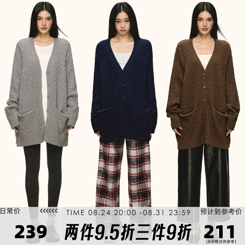 Anna Aneae Wool Mid-Length Sweater Cardigan Jacket for Women, Spring and Autumn, Gray, Lazy, Loose, Casual Top Anna Aneae Wool Mid-Length Sweater Cardigan Jacket for Women, Spring and Autumn, Gray, Lazy, Loose, Casual Top