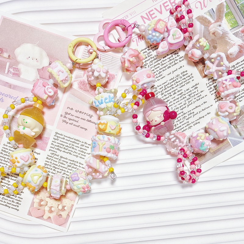 【Original】Authentic Bubble Soda Bottle Cute and Adorable Summer Simple Hand-Drawn Bead Phone Strap Keychain